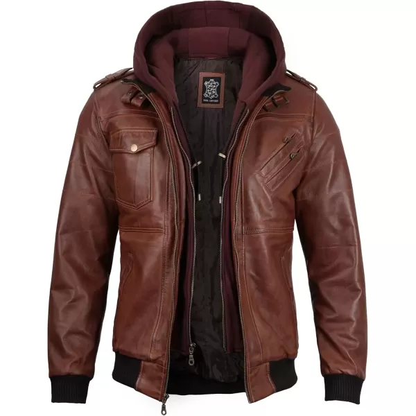 imageBlingsoul Leather Bomber Jackets For Men  Real Lambskin Mens Leather Jacket With HoodEdinburgh  Brown Jacket