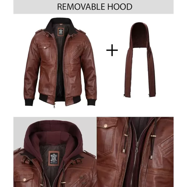 imageBlingsoul Leather Bomber Jackets For Men  Real Lambskin Mens Leather Jacket With HoodEdinburgh  Brown Jacket