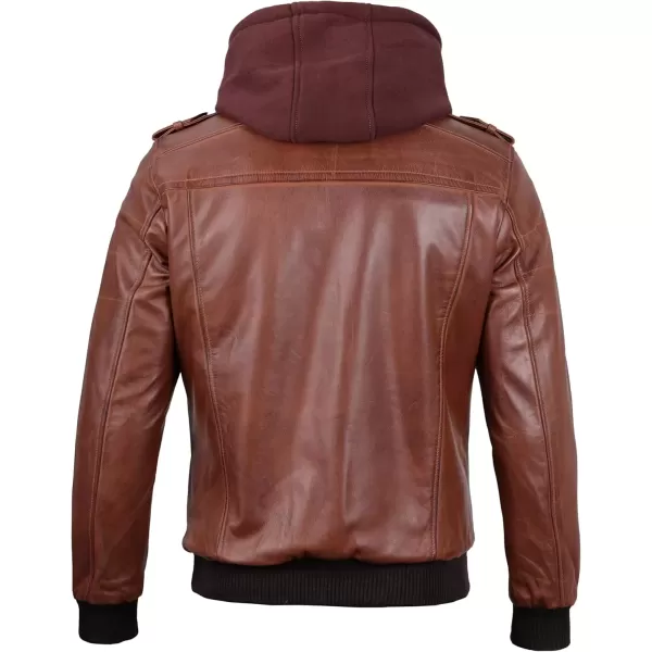 imageBlingsoul Leather Bomber Jackets For Men  Real Lambskin Mens Leather Jacket With HoodEdinburgh  Brown Jacket