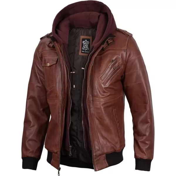 imageBlingsoul Leather Bomber Jackets For Men  Real Lambskin Mens Leather Jacket With HoodEdinburgh  Brown Jacket