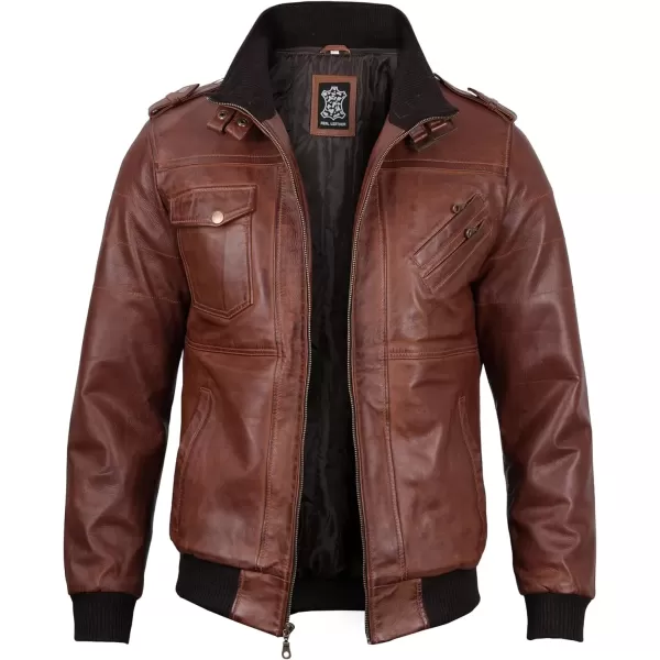 imageBlingsoul Leather Bomber Jackets For Men  Real Lambskin Mens Leather Jacket With HoodEdinburgh  Brown Jacket