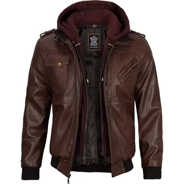 imageBlingsoul Leather Bomber Jackets For Men  Real Lambskin Mens Leather Jacket With HoodEdinburgh  Dark Brown Jacket