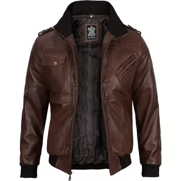 imageBlingsoul Leather Bomber Jackets For Men  Real Lambskin Mens Leather Jacket With HoodEdinburgh  Dark Brown Jacket