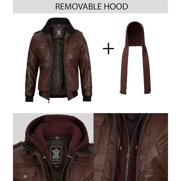 imageBlingsoul Leather Bomber Jackets For Men  Real Lambskin Mens Leather Jacket With HoodEdinburgh  Dark Brown Jacket