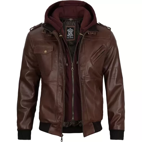 imageBlingsoul Leather Bomber Jackets For Men  Real Lambskin Mens Leather Jacket With HoodEdinburgh  Dark Brown Jacket