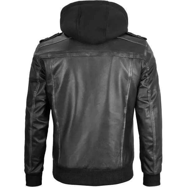 imageBlingsoul Leather Bomber Jackets For Men  Real Lambskin Mens Leather Jacket With HoodEdinburgh  Grey Jacket