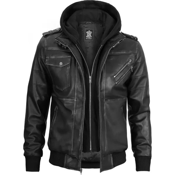 imageBlingsoul Leather Bomber Jackets For Men  Real Lambskin Mens Leather Jacket With HoodEdinburgh  Grey Jacket