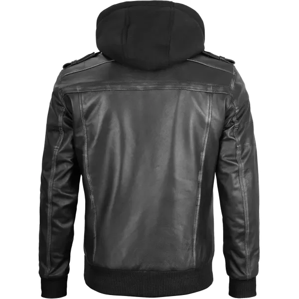 imageBlingsoul Leather Bomber Jackets For Men  Real Lambskin Mens Leather Jacket With HoodEdinburgh  Grey Jacket