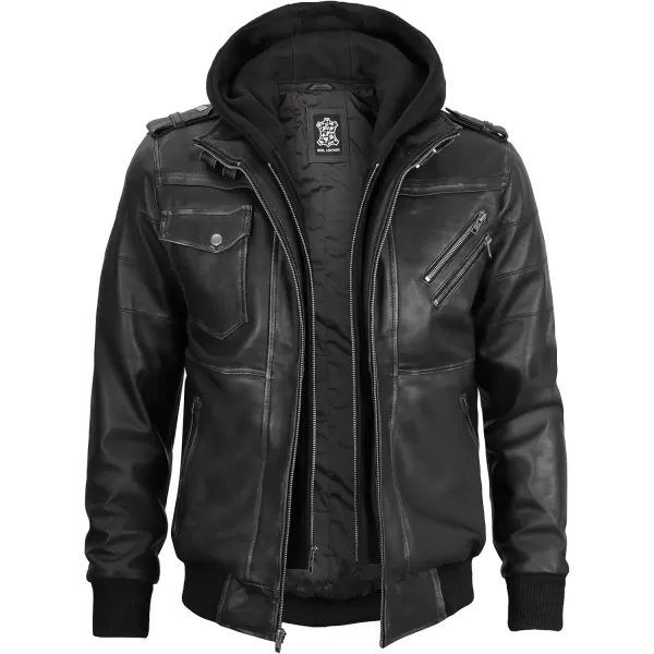 imageBlingsoul Leather Bomber Jackets For Men  Real Lambskin Mens Leather Jacket With HoodEdinburgh  Grey Jacket