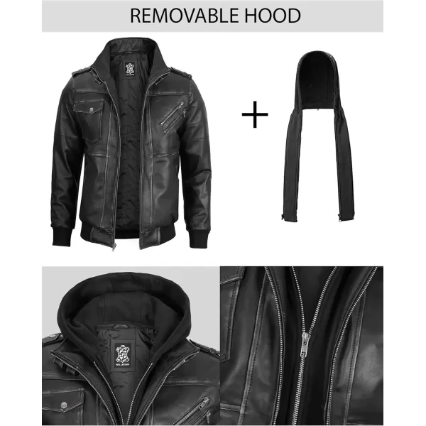 imageBlingsoul Leather Bomber Jackets For Men  Real Lambskin Mens Leather Jacket With HoodEdinburgh  Grey Jacket