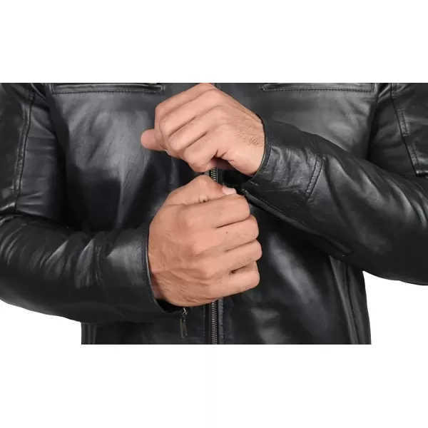 imageBlingsoul Leather Jackets For Men  Real Lambskin Motorcycle Style Mens Leather JacketDodg  Black Jacket