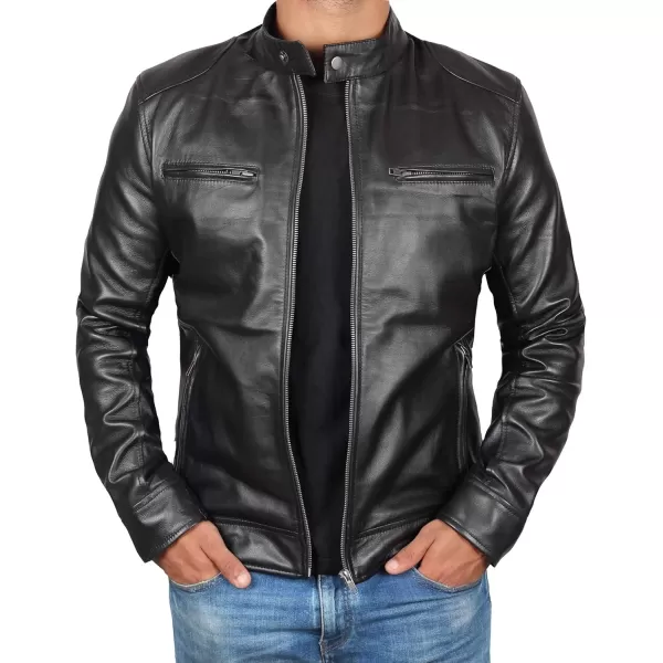 imageBlingsoul Leather Jackets For Men  Real Lambskin Motorcycle Style Mens Leather JacketDodg  Black Jacket