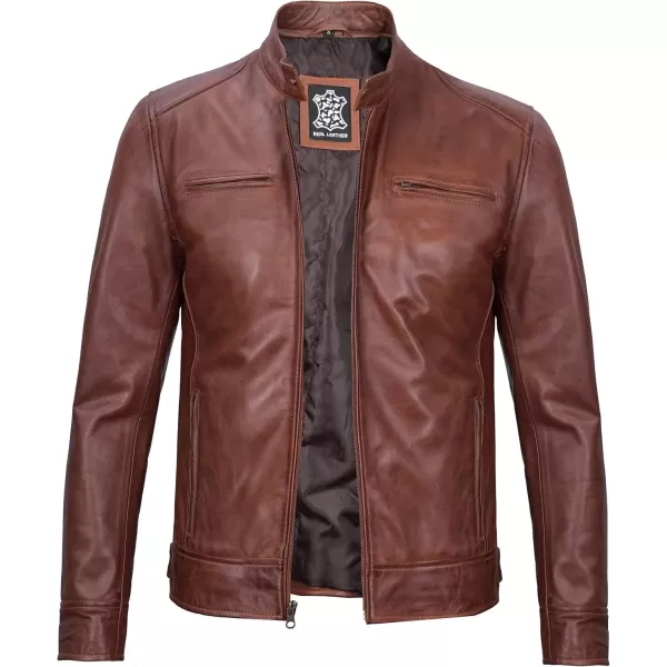 imageBlingsoul Leather Jackets For Men  Real Lambskin Motorcycle Style Mens Leather JacketDodg  Cognac Jacket