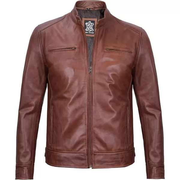 imageBlingsoul Leather Jackets For Men  Real Lambskin Motorcycle Style Mens Leather JacketDodg  Cognac Jacket