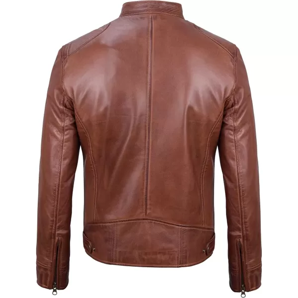 imageBlingsoul Leather Jackets For Men  Real Lambskin Motorcycle Style Mens Leather JacketDodg  Cognac Jacket