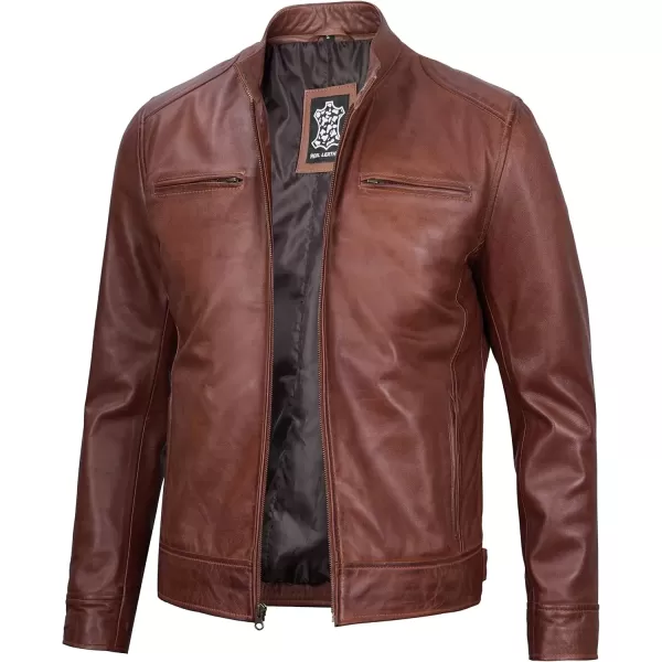 imageBlingsoul Leather Jackets For Men  Real Lambskin Motorcycle Style Mens Leather JacketDodg  Cognac Jacket