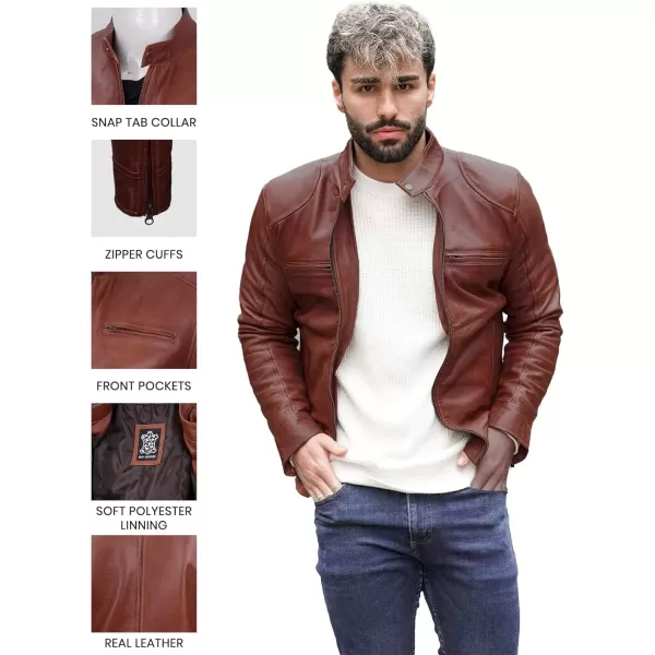 imageBlingsoul Leather Jackets For Men  Real Lambskin Motorcycle Style Mens Leather JacketDodg  Cognac Jacket