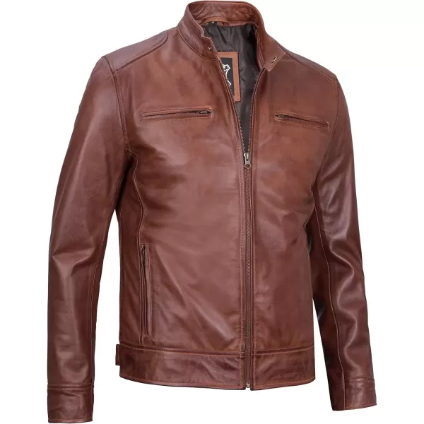 imageBlingsoul Leather Jackets For Men  Real Lambskin Motorcycle Style Mens Leather JacketDodg  Cognac Jacket