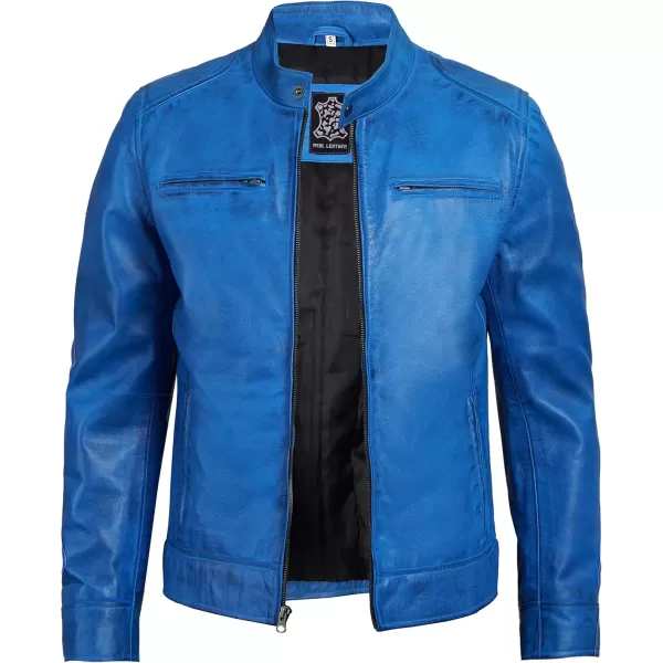 imageBlingsoul Leather Jackets For Men  Real Lambskin Motorcycle Style Mens Leather JacketDodge  Sky Blue Jacket