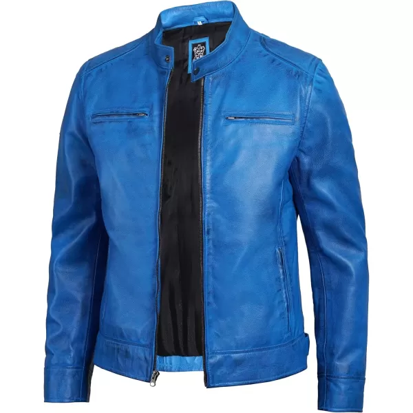 imageBlingsoul Leather Jackets For Men  Real Lambskin Motorcycle Style Mens Leather JacketDodge  Sky Blue Jacket