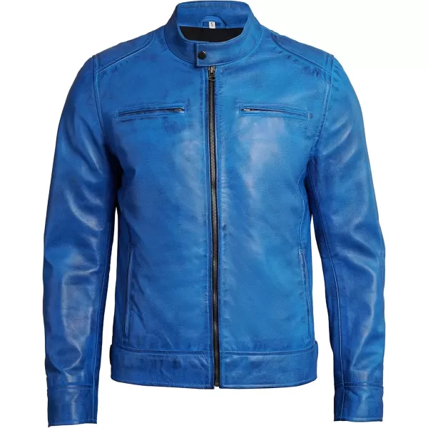 imageBlingsoul Leather Jackets For Men  Real Lambskin Motorcycle Style Mens Leather JacketDodge  Sky Blue Jacket