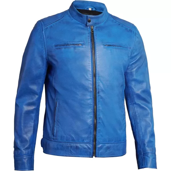 imageBlingsoul Leather Jackets For Men  Real Lambskin Motorcycle Style Mens Leather JacketDodge  Sky Blue Jacket