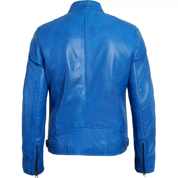 imageBlingsoul Leather Jackets For Men  Real Lambskin Motorcycle Style Mens Leather JacketDodge  Sky Blue Jacket