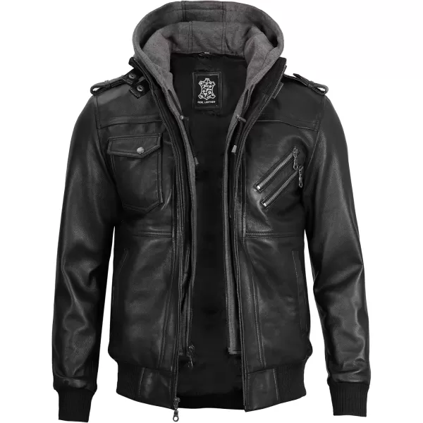 imageBlingsoul Mens Leather Jacket Moto Style Leather Jackets For Men Removable Hooded Black Leather Jacket Leather Jacket MenBlack  Ferndale Jacket