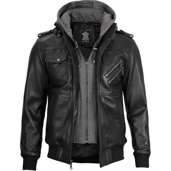 imageBlingsoul Mens Leather Jacket Moto Style Leather Jackets For Men Removable Hooded Black Leather Jacket Leather Jacket MenBlack  Ferndale Jacket