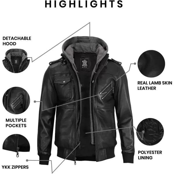 imageBlingsoul Mens Leather Jacket Moto Style Leather Jackets For Men Removable Hooded Black Leather Jacket Leather Jacket MenBlack  Ferndale Jacket