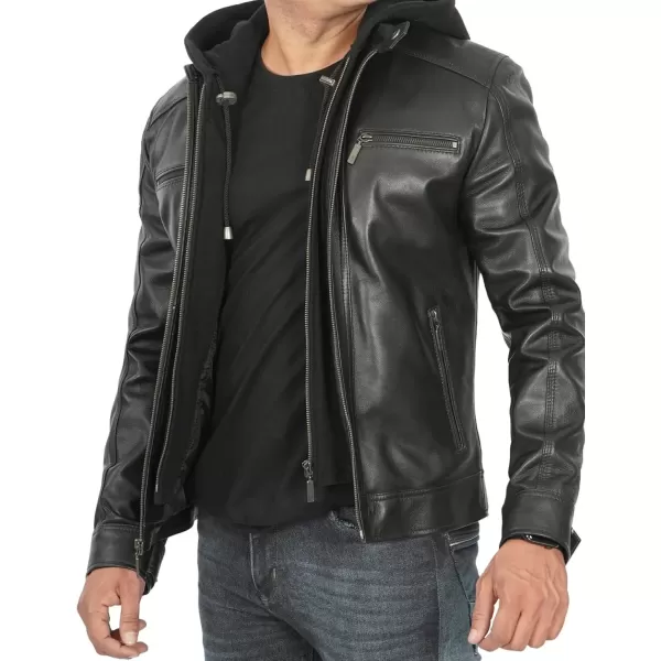 imageBlingsoul Mens Leather Jacket Moto Style Leather Jackets For Men Removable Hooded Black Leather Jacket Leather Jacket MenMerrill  Black Hooded Leather Jacket