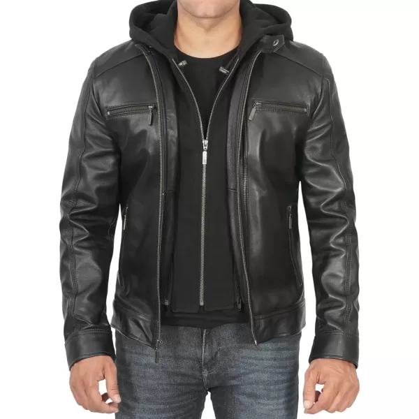 imageBlingsoul Mens Leather Jacket Moto Style Leather Jackets For Men Removable Hooded Black Leather Jacket Leather Jacket MenMerrill  Black Hooded Leather Jacket