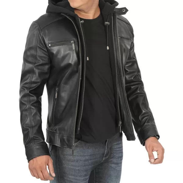 imageBlingsoul Mens Leather Jacket Moto Style Leather Jackets For Men Removable Hooded Black Leather Jacket Leather Jacket MenMerrill  Black Hooded Leather Jacket