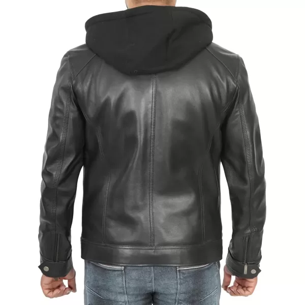 imageBlingsoul Mens Leather Jacket Moto Style Leather Jackets For Men Removable Hooded Black Leather Jacket Leather Jacket MenMerrill  Black Hooded Leather Jacket