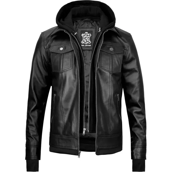 imageBlingsoul Mens Leather Jacket Moto Style Leather Jackets For Men Removable Hooded Black Leather Jacket Leather Jacket MenTralee Hooded  Black Jacket