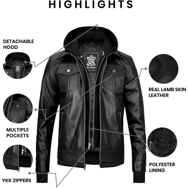 imageBlingsoul Mens Leather Jacket Moto Style Leather Jackets For Men Removable Hooded Black Leather Jacket Leather Jacket MenTralee Hooded  Black Jacket