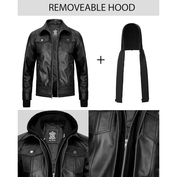 imageBlingsoul Mens Leather Jacket Moto Style Leather Jackets For Men Removable Hooded Black Leather Jacket Leather Jacket MenTralee Hooded  Black Jacket