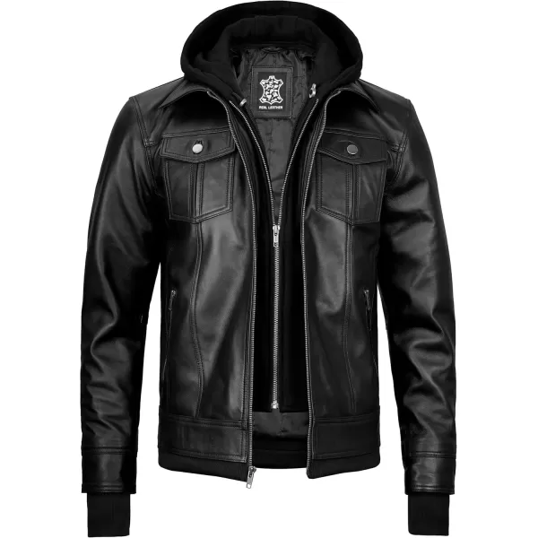 imageBlingsoul Mens Leather Jacket Moto Style Leather Jackets For Men Removable Hooded Black Leather Jacket Leather Jacket MenTralee Hooded  Black Jacket