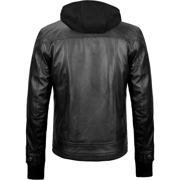 imageBlingsoul Mens Leather Jacket Moto Style Leather Jackets For Men Removable Hooded Black Leather Jacket Leather Jacket MenTralee Hooded  Black Jacket