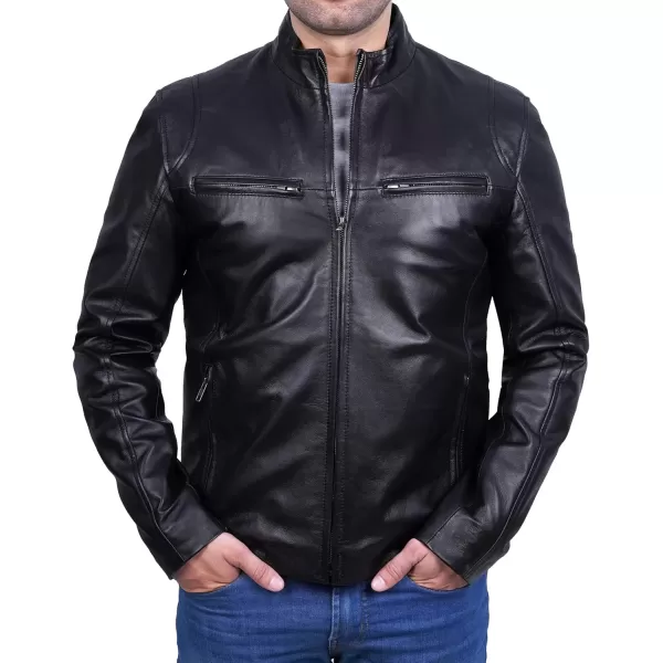 imageBlingsoul Premium Lambskin Leather Jacket Men  Classic Biker Style Mens Leather JacketsBlack  Clinton Jacket