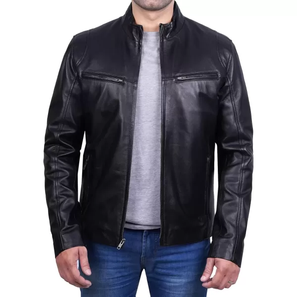 imageBlingsoul Premium Lambskin Leather Jacket Men  Classic Biker Style Mens Leather JacketsBlack  Clinton Jacket