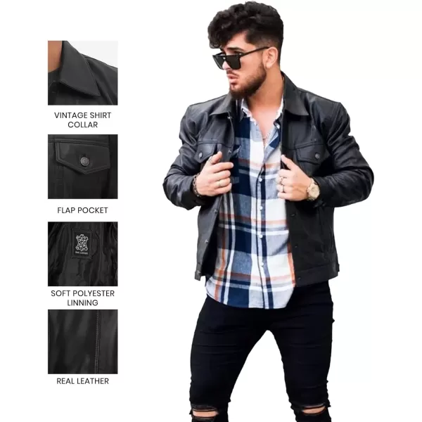 imageBlingsoul Premium Vintage Leather Jacket Men  Real Lambskin Trucker Mens Leather JacketsBlack  Fernando Jacket