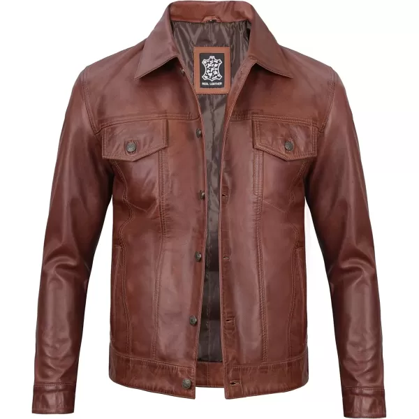 imageBlingsoul Premium Vintage Leather Jacket Men  Real Lambskin Trucker Mens Leather JacketsBrown  Fernando Jacket