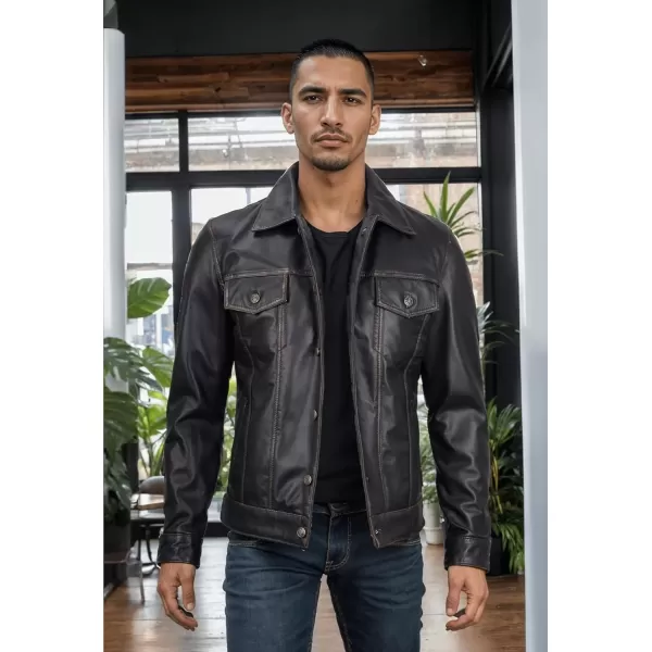 imageBlingsoul Premium Vintage Leather Jacket Men  Real Lambskin Trucker Mens Leather JacketsBrown Ruboff  Fernando Jacket