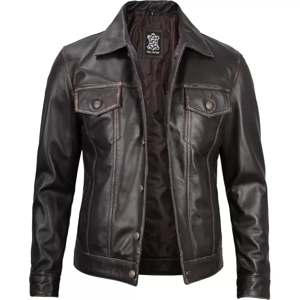 imageBlingsoul Premium Vintage Leather Jacket Men  Real Lambskin Trucker Mens Leather JacketsBrown Ruboff  Fernando Jacket