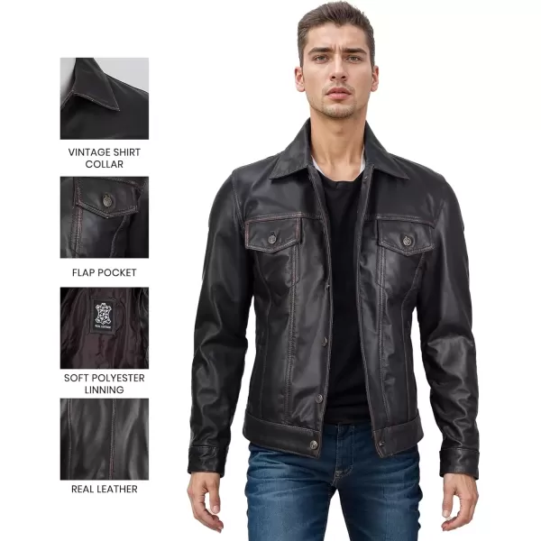 imageBlingsoul Premium Vintage Leather Jacket Men  Real Lambskin Trucker Mens Leather JacketsBrown Ruboff  Fernando Jacket