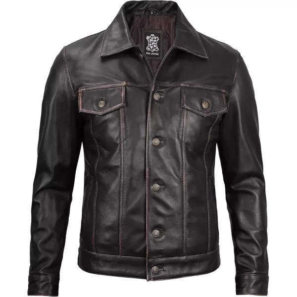 imageBlingsoul Premium Vintage Leather Jacket Men  Real Lambskin Trucker Mens Leather JacketsBrown Ruboff  Fernando Jacket