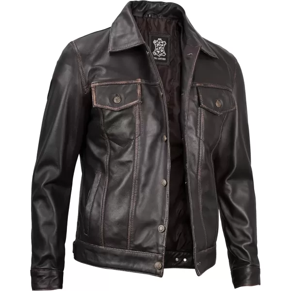 imageBlingsoul Premium Vintage Leather Jacket Men  Real Lambskin Trucker Mens Leather JacketsBrown Ruboff  Fernando Jacket