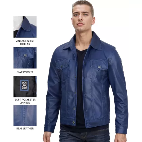 imageBlingsoul Premium Vintage Leather Jacket Men  Real Lambskin Trucker Mens Leather JacketsFernando  Blue Trucker Jacket