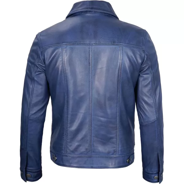 imageBlingsoul Premium Vintage Leather Jacket Men  Real Lambskin Trucker Mens Leather JacketsFernando  Blue Trucker Jacket